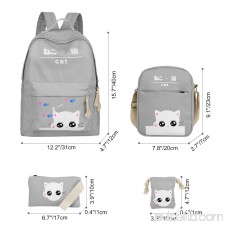 Vbiger Chic Canvas Backpack Set 4-in-1 Shoulder Bags Casual Student Daypack for Teenage Girls, Cute Cat Pattern, Khaki